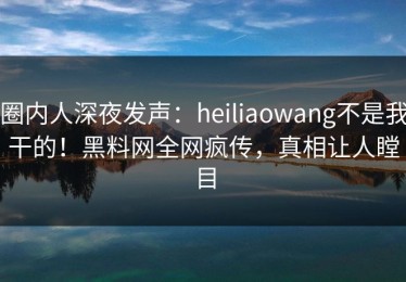 圈内人深夜发声：heiliaowang不是我干的！黑料网全网疯传，真相让人瞠目