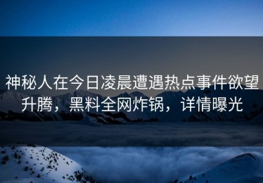 神秘人在今日凌晨遭遇热点事件欲望升腾，黑料全网炸锅，详情曝光