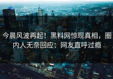 今晨风波再起！黑料网惊现真相，圈内人无奈回应：网友直呼过瘾