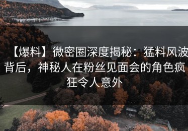 【爆料】微密圈深度揭秘：猛料风波背后，神秘人在粉丝见面会的角色疯狂令人意外