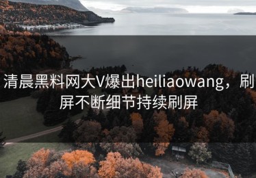 清晨黑料网大V爆出heiliaowang，刷屏不断细节持续刷屏