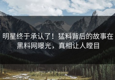 明星终于承认了！猛料背后的故事在黑料网曝光，真相让人瞠目