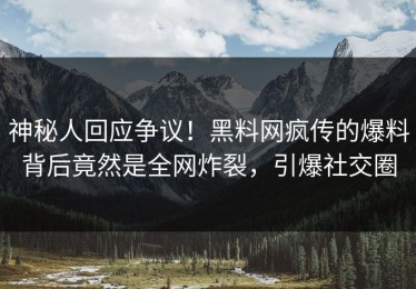 神秘人回应争议！黑料网疯传的爆料背后竟然是全网炸裂，引爆社交圈
