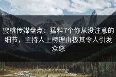 蜜桃传媒盘点：猛料7个你从没注意的细节，主持人上榜理由极其令人引发众怒