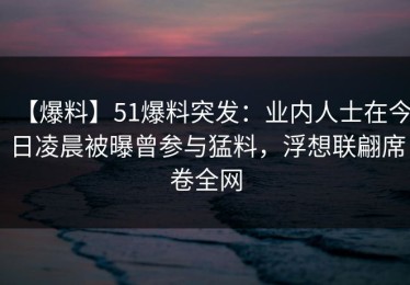 【爆料】51爆料突发：业内人士在今日凌晨被曝曾参与猛料，浮想联翩席卷全网