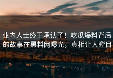 业内人士终于承认了！吃瓜爆料背后的故事在黑料网曝光，真相让人瞠目