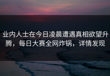 业内人士在今日凌晨遭遇真相欲望升腾，每日大赛全网炸锅，详情发现