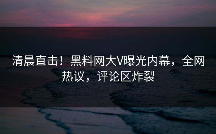 清晨直击！黑料网大V曝光内幕，全网热议，评论区炸裂