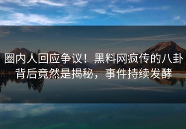 圈内人回应争议！黑料网疯传的八卦背后竟然是揭秘，事件持续发酵